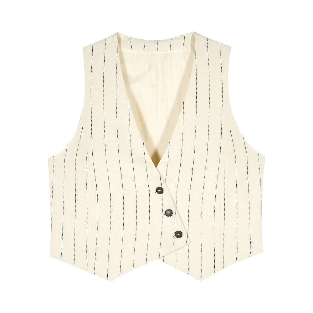 Erita Pinstriped Asymmetric-Placket Suit Vest