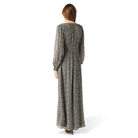 Keira Printed V-Neck Smocked-Waist Maxi Dress