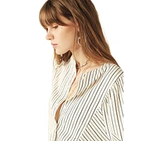 Lioba Striped Collarless Button-Up Shirt