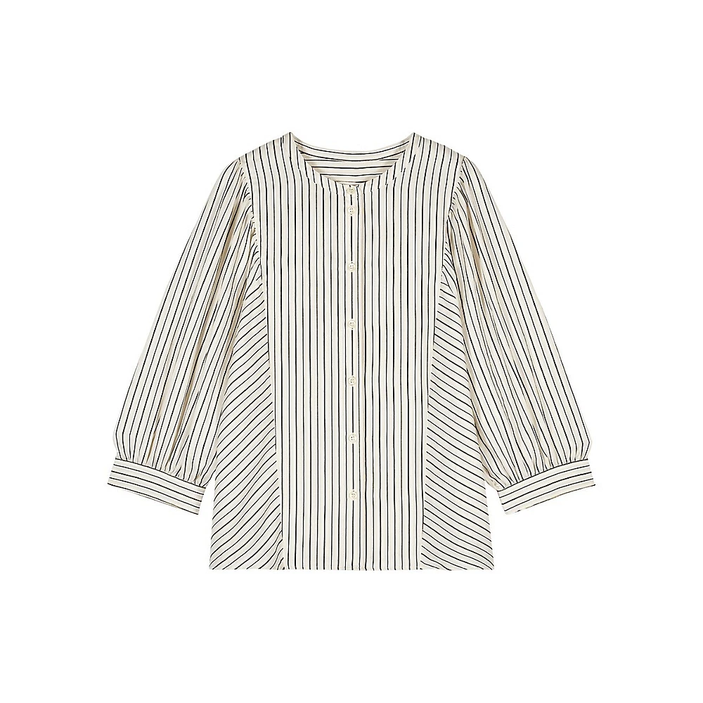 Lioba Striped Collarless Button-Up Shirt