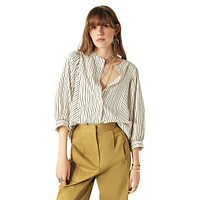 Lioba Striped Collarless Button-Up Shirt