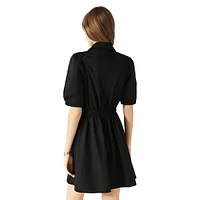 Lincoln Puff-Sleeve Cargo-Pocket Mini Shirt Dress