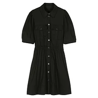 Lincoln Puff-Sleeve Cargo-Pocket Mini Shirt Dress