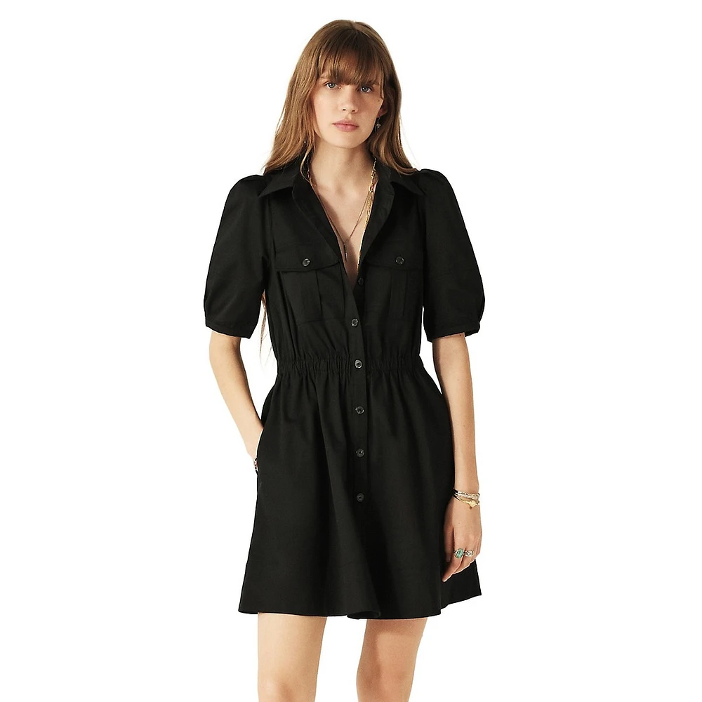 Lincoln Puff-Sleeve Cargo-Pocket Mini Shirtdress