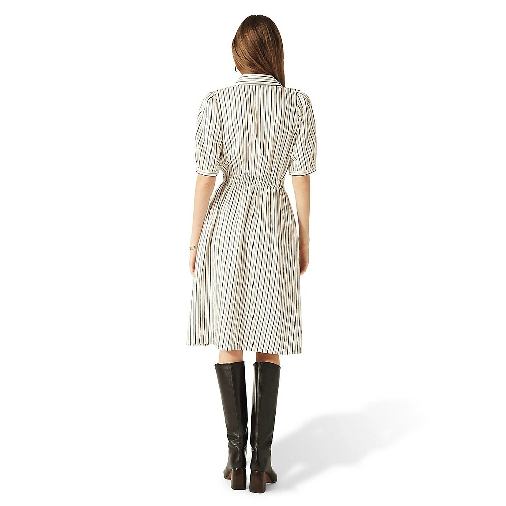 Lovely Striped Puff-Sleeve Shirt Dress