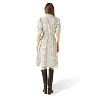 Lovely Striped Puff-Sleeve Shirt Dress