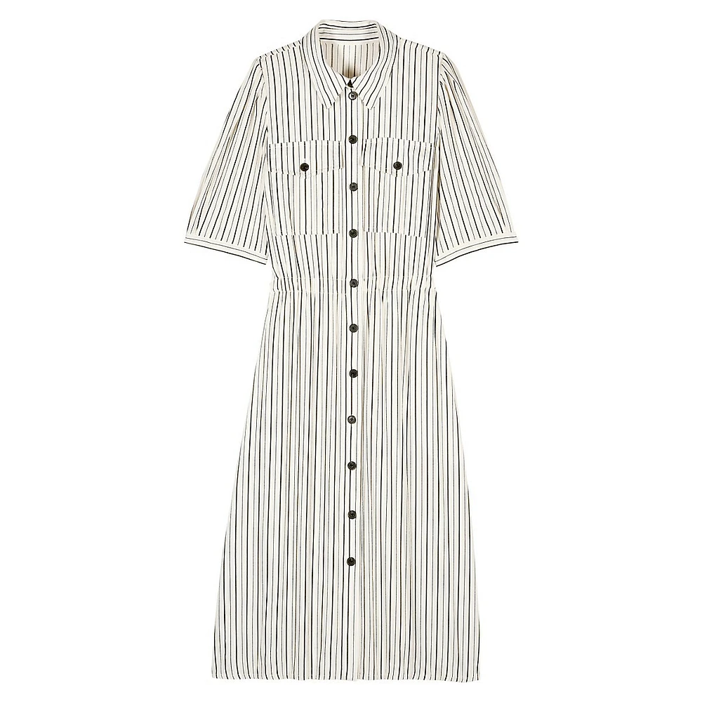 Lovely Striped Puff-Sleeve Shirt Dress