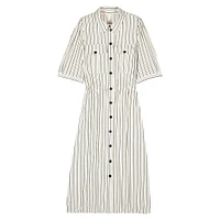 Lovely Striped Puff-Sleeve Shirt Dress