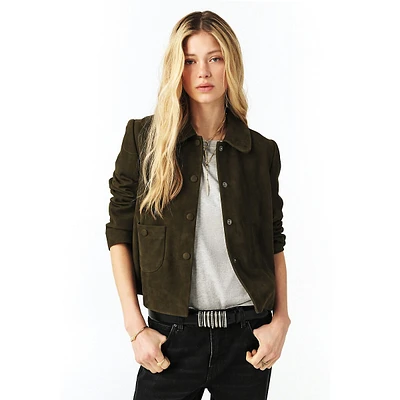 Milas Leather Peter Pan-Collar Cropped Jacket