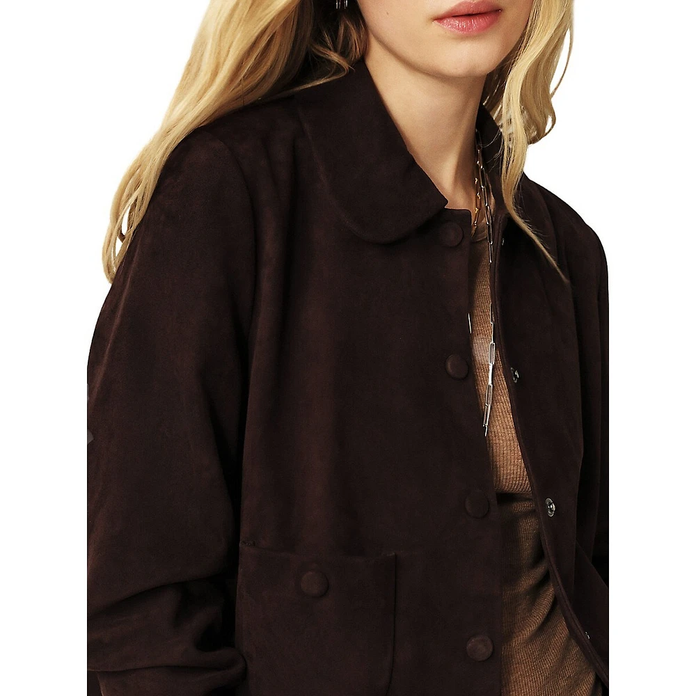 Milas Leather Peter Pan-Collar Cropped Jacket