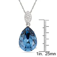 Sterling Silver Large Tear Drop Denim Blue Cz With Crystal Top Necklace