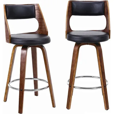 2 Pack Mid-century Bar Stools, 26" Wood Swivel Barstools Counter Stool Chair