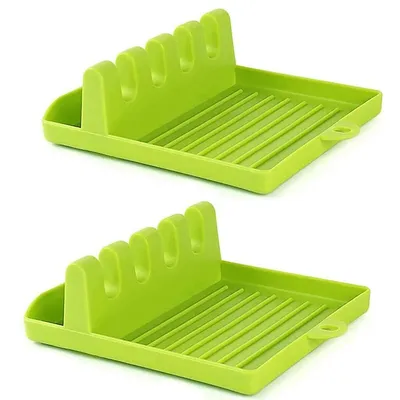 2 Pack Kitchen Heat Resistant Silicone Spoon Rest Cooking Utensil Spatula Holder Tools