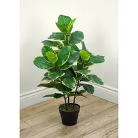 Faux Botanical Ficus Elastica In Green Finish 35 In. Height