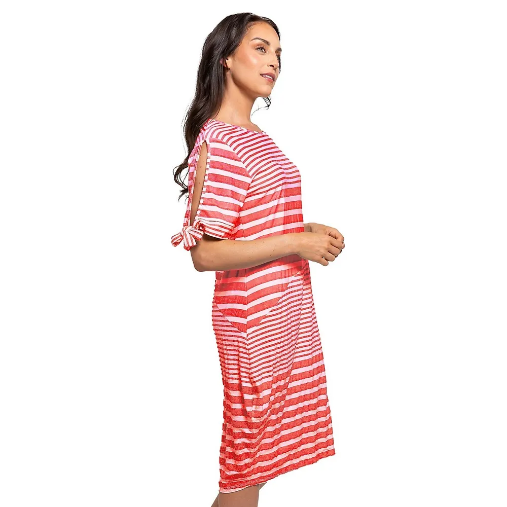 Casual Striped Dress With Tie Sleeves