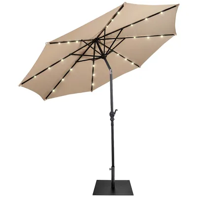 9ft Market Patio Umbrella W/solar Lights & 40 Lbs Steel Stand