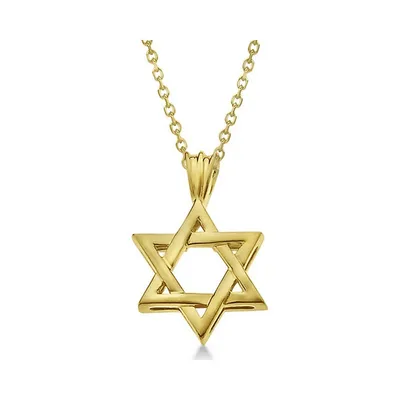 Classic Jewish Star Of David Pendant Necklace Solid 14k Yellow Gold