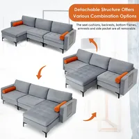 Modular L-shaped Sectional Sofa With Reversible Chaise & 2 Usb Ports Ash Grey