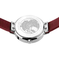 Ladies Solar Stainless Steel Watch In Silver/red