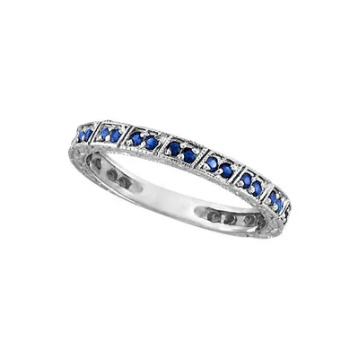 Blue Sapphire Stackable Anniversary Band 14k White Gold