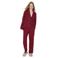 Women Polka Dot Woven Shirt-trousers Pajama Set