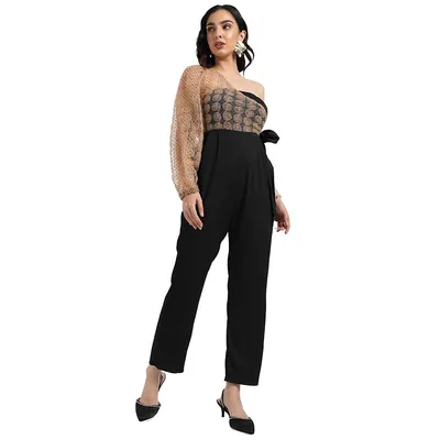 Women's Solid Jumpsuit With Self-design Details