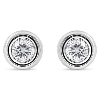 .925 Sterling Silver 1/5 Cttw Lab-grown Round Brilliant-cut Diamond Modern Bezel-set Stud Earring (f-g Color, Vs2-si1 Clarity)