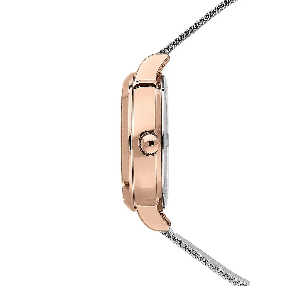 Montre analogique en acier inoxydable plaqué or rose Amourette et bracelet milanais ME010011