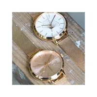 Amourette Rose Goldtone Stainless Steel Mesh Strap Flower Watch ME010042