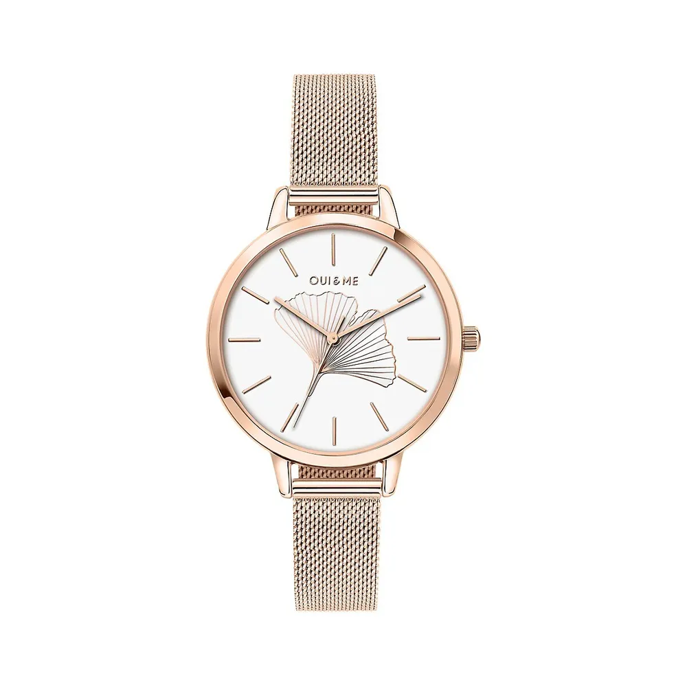 Amourette Rose Goldtone Stainless Steel Mesh Strap Flower Watch ME010042