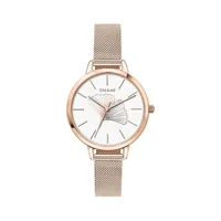 Amourette Rose Goldtone Stainless Steel Mesh Strap Flower Watch ME010042