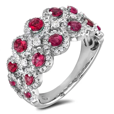 14k White Gold 1.02 Cttw Ruby & 0.68 Cttw Diamond Cocktail Ring