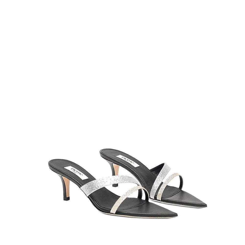 Asymmetric Sparkle-Strap Dressy Slide Sandals