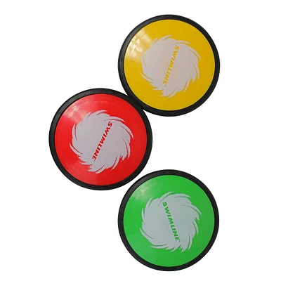 Set Of 3 Red,green And Yellow Floating Swimming Pool Disc Skippers 4"