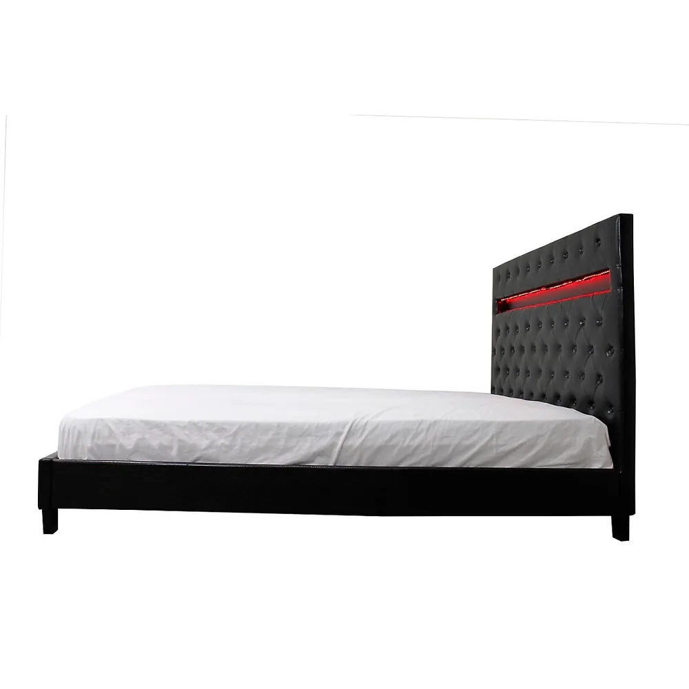 Faux Leather Button Tufted Color Changing Led Queen Platform Bed (no Box Spring Required)