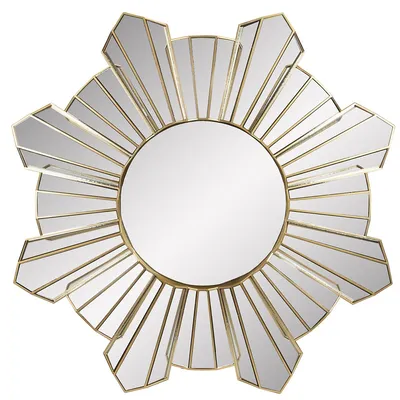 25" Shiny Gold Sunburst Wave Glass Round Wall Mirror