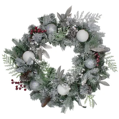 Frosted Cedar And Berries Artificial Christmas Wreath - 24-inch, Unlit