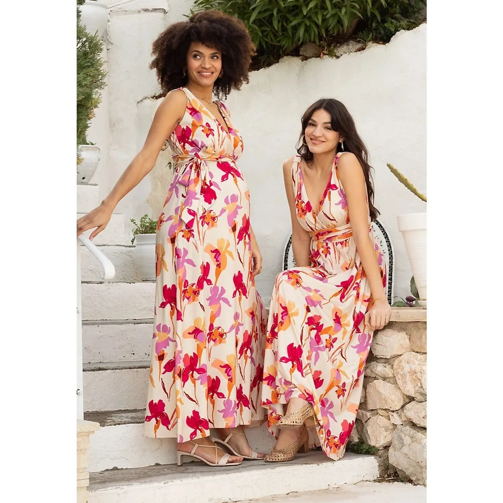 Envie de Fraise Romaine Maternity Nursing Maxi Dress Écru Et Floral