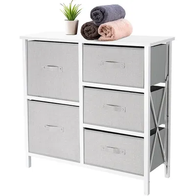 Fabric Drawer Dresser With 5 Drawers, Night Stand/chest Of Drawers For The Bedroom,closet, Office Storage, Grey