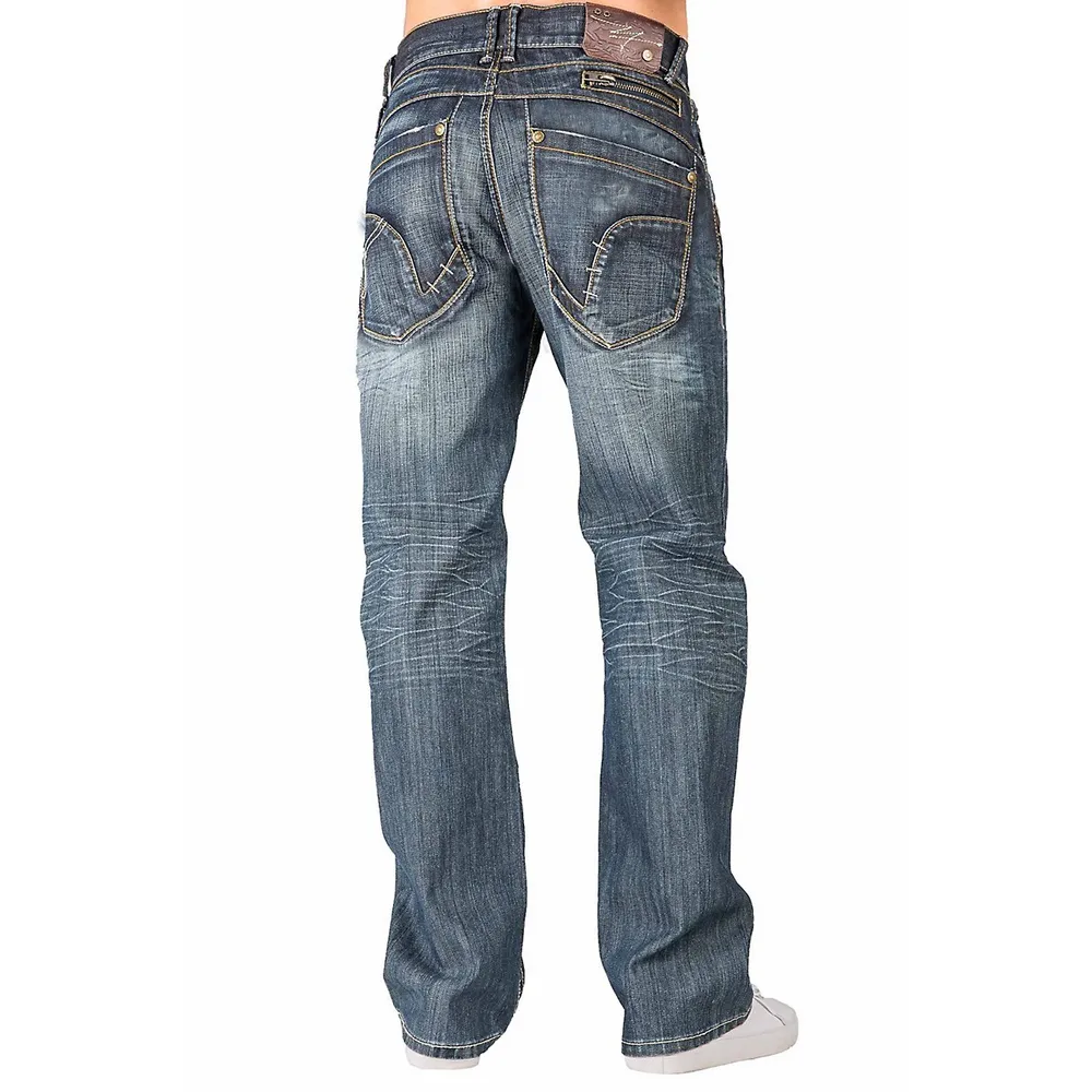 Level 7 Men's Relaxed Bootcut Denim Distressed Jeans With Zipper Pocket