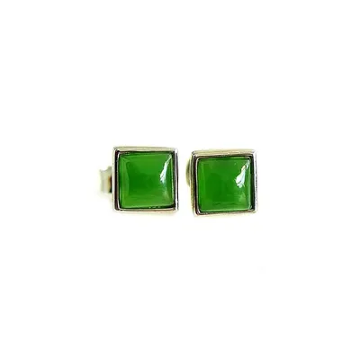 Natural Jade And 18k Gold Plated Sterling Sivler 925 Square Beads Earrings