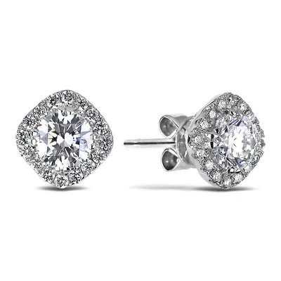 14k White Gold 1 Cttw Round Brilliant Cut Canadian Diamond Halo Style Stud Earrings