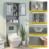 Over The Toilet Bathroom Spacesaver Organizer W/ Adjustable Shelf & Doors Grey