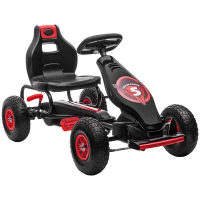 Pedal Go Kart W/ Adjustable Seat Rubber Wheels, Red
