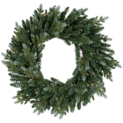 Pre-lit Blue Spruce Artificial Christmas Wreath, 24-inch, Clear Lights