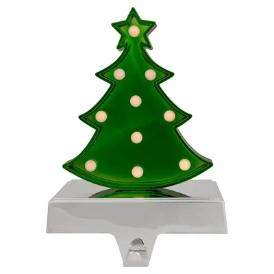 Shiny Green Led Lighted Christmas Tree Stocking Holder 7"