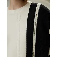 Bicolor Stripe Knit Wool Sweater For Women