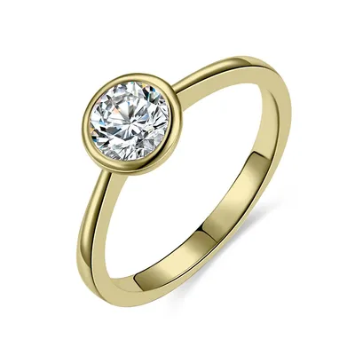 Solitaire Ring With Clear Cubic Zirconia Bezel Setting