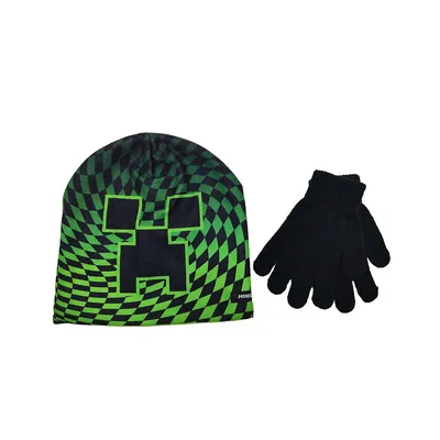 Minecraft Creeper Face Kids Beanie & Gloves Set