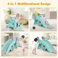 Babyjoy 4-in-1 Rocking Horse & Slide Set Toddler Slide Toy W/ Basketball Hoop